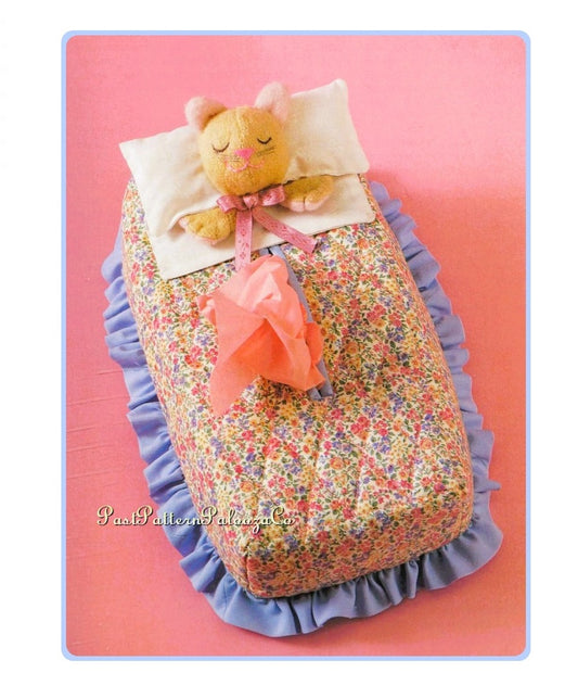 Vintage Sewing Pattern Cute Sleepy Cat Tissue Box Cover Cozy PDF Instant Digital Download Kitty Bed Rectangular Hider Tissue Topper
