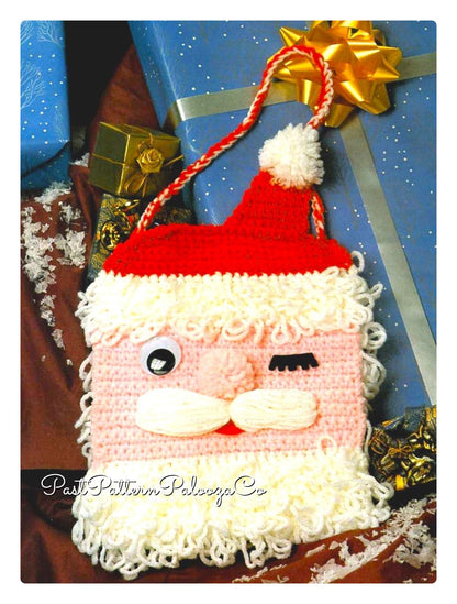 Vintage Christmas Crochet Santa Claus and Elf Faces Purses Pattern PDF Instant Digital Download Fun Novelty Holiday Hand Bags 4 Ply