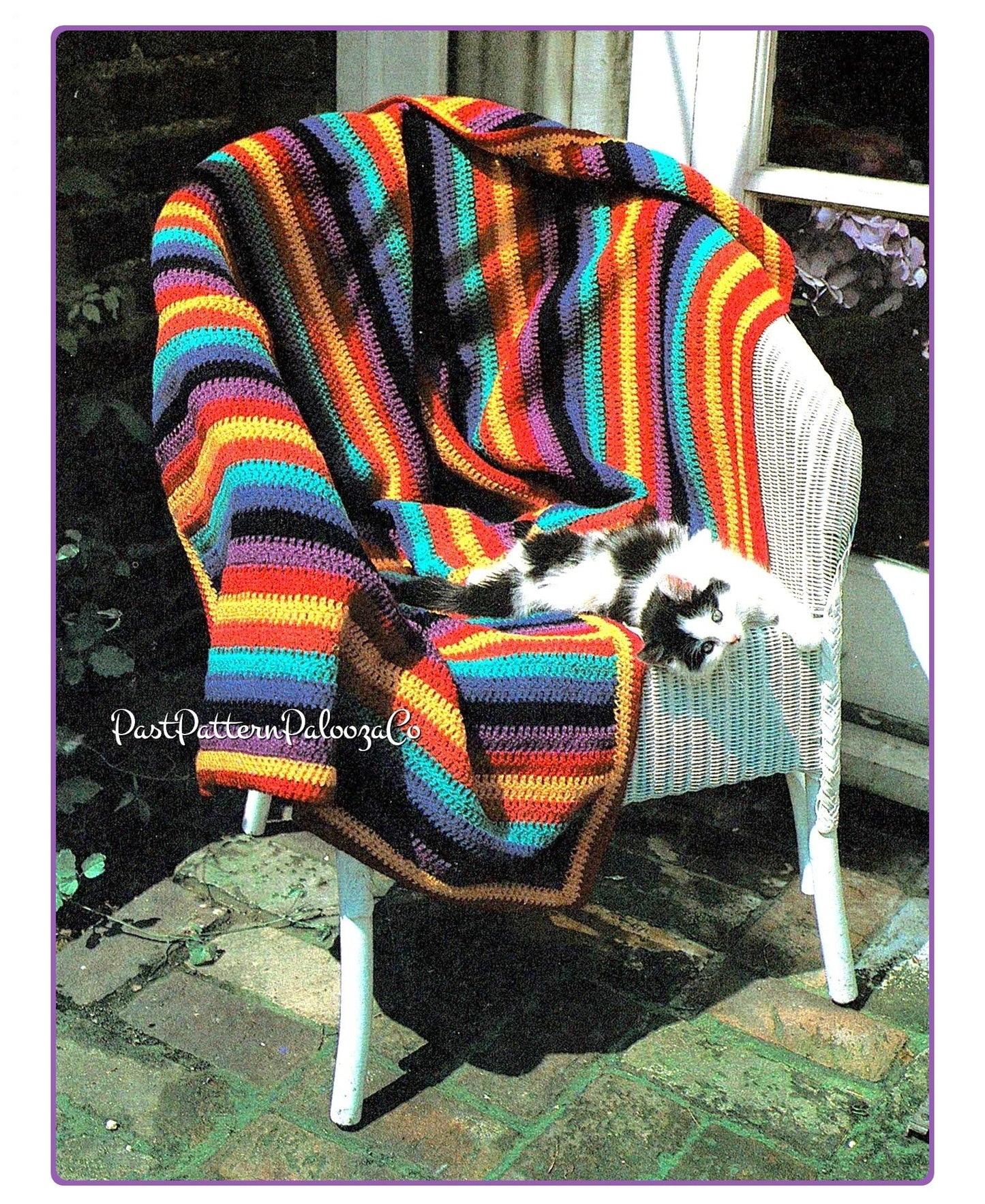 Vintage Crochet Pattern Rainbow Striped Afghan Blanket PDF Instant Digital Download Quick Easy Beginners Rectangular Throw 57 x 32