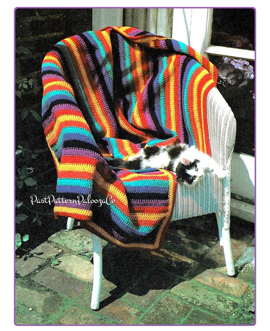 Vintage Crochet Pattern Rainbow Striped Afghan Blanket PDF Instant Digital Download Quick Easy Beginners Rectangular Throw 57 x 32