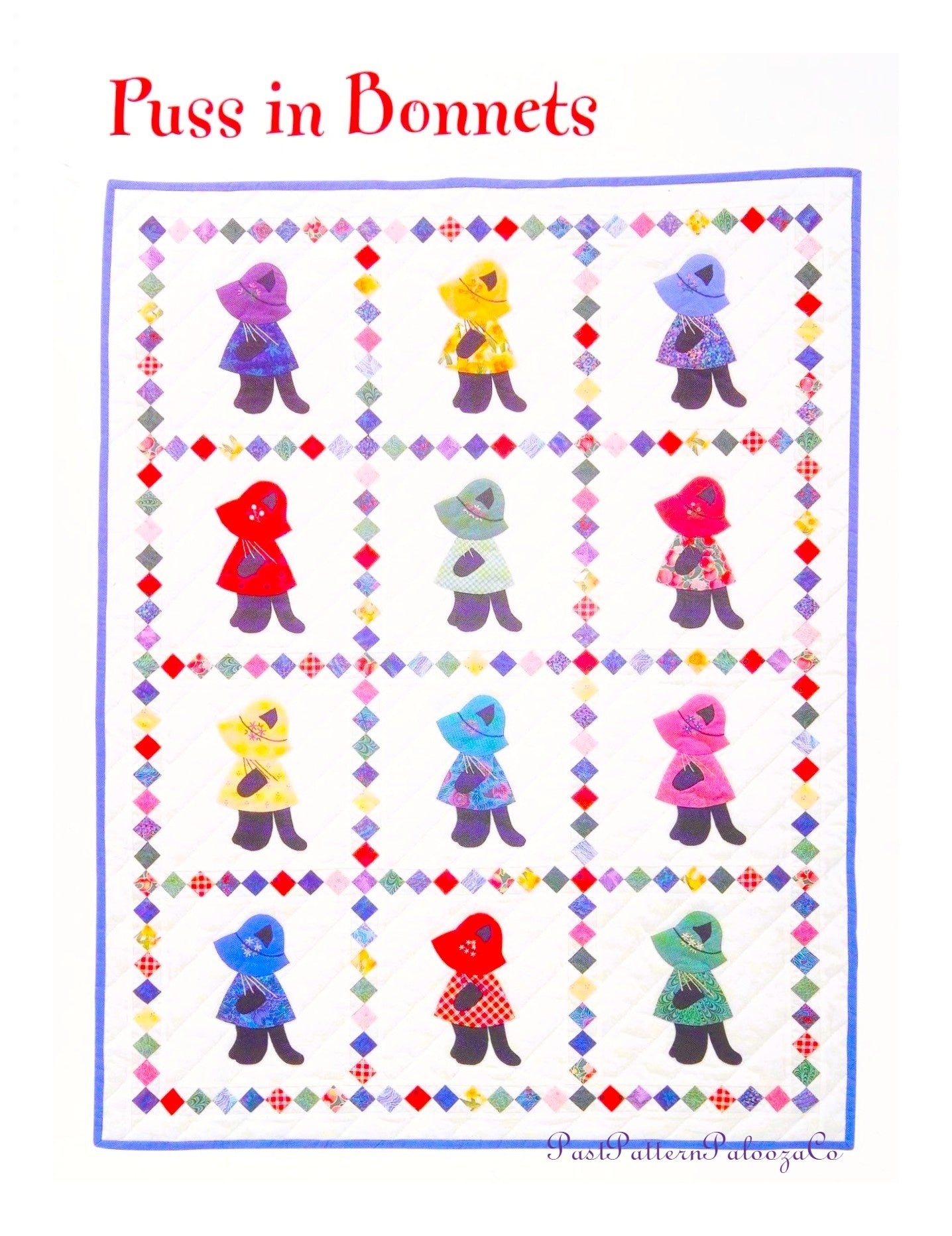 Vintage Sewing Pattern Cute Sunbonnet Sue Cats Quilt PDF Instant Digital Download Lap Quilt or Wall Hanging Kitty Applique Blocks 40x50