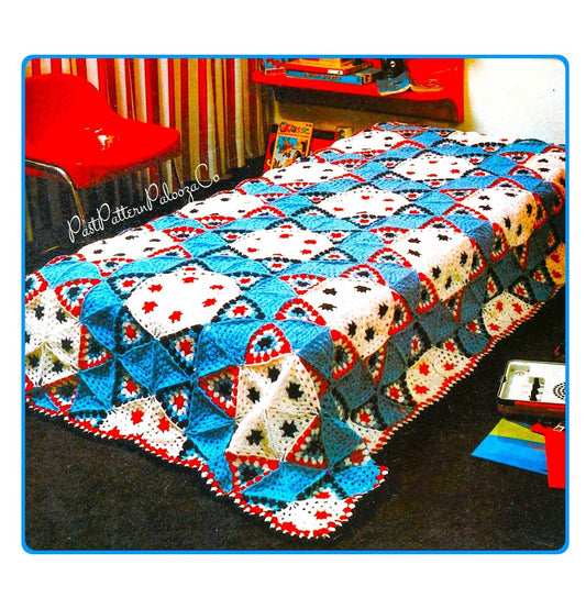 Vintage Crochet Pattern Triangle Grannies Patchwork Bedspread Afghan PDF Instant Digital Download Triangular Motif Scrapghan Blanket 5 Ply