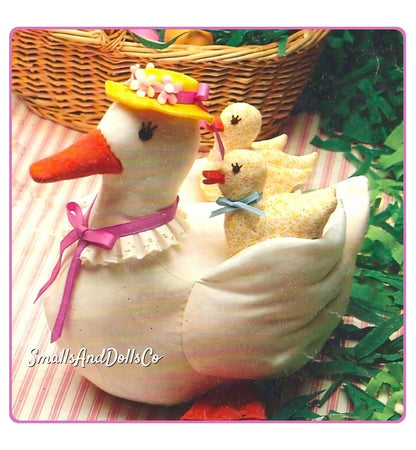 Vintage Sewing Pattern 9" Easter Bonnet Duck and 3" Ducklings Soft Toy Dolls PDF Instant Digital Download Cotton Fabric Stuffed Duckies
