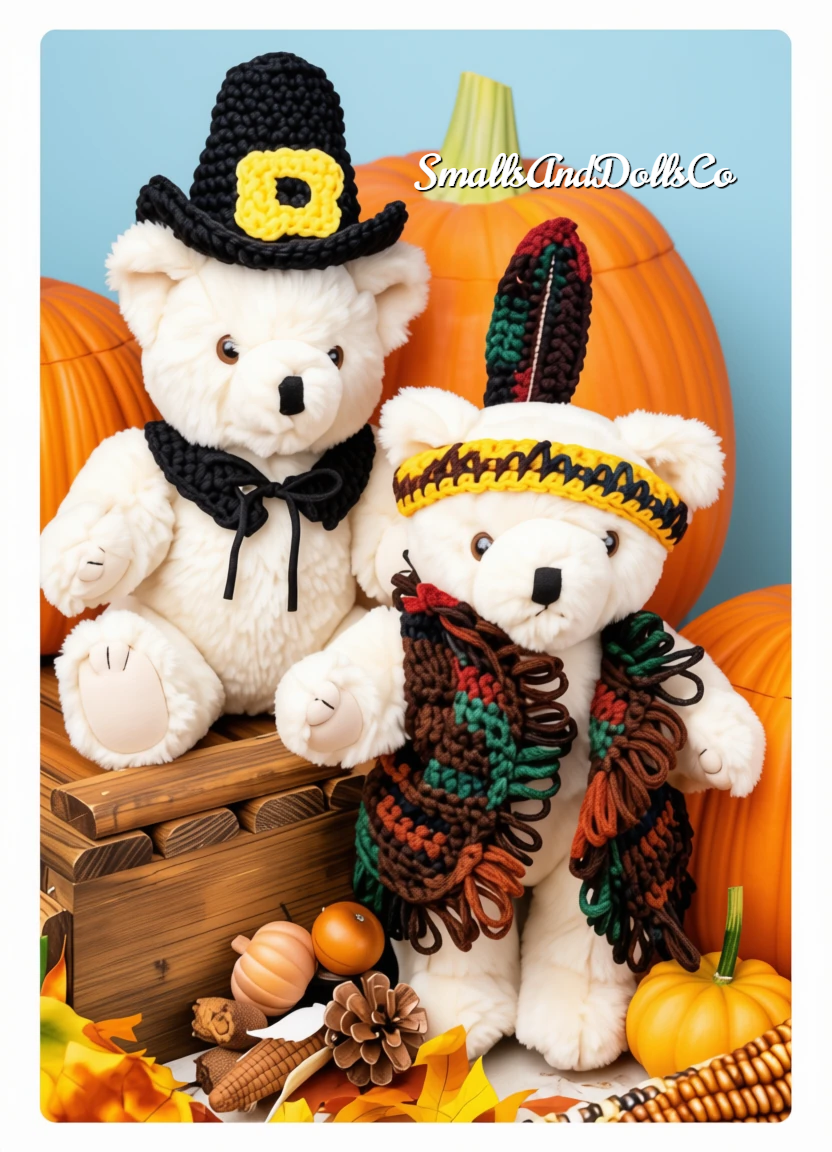 Vintage Crochet Pattern Teddy Bear Thanksgiving Outfits Clothes For 10 Inch Soft Toy Bears PDF Instant Digital Download