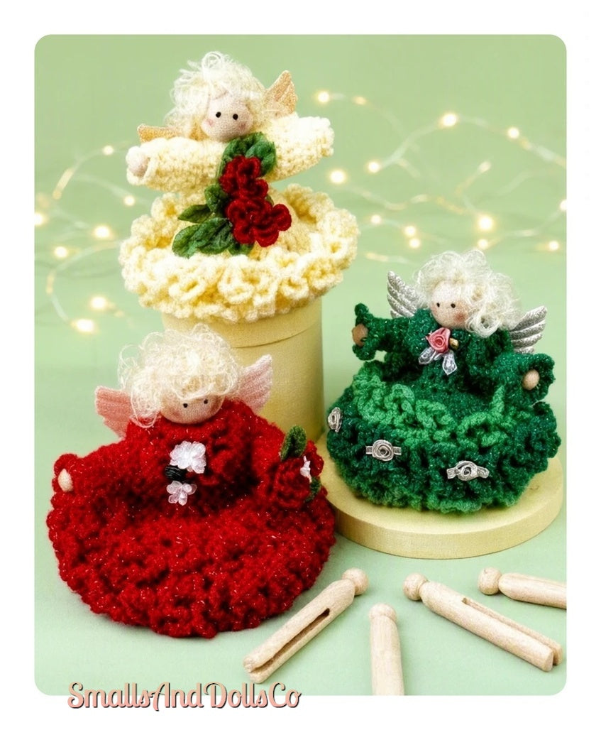 Vintage Crochet Pattern 5" Ruffled Christmas Angel Dolls or Ornaments PDF Instant Digital Download 3 Designs