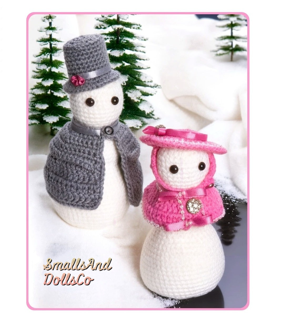 Vintage Christmas Crochet Pattern 6" Victorian Snowman Couple Soft Toy Dolls PDF Instant Digital Download