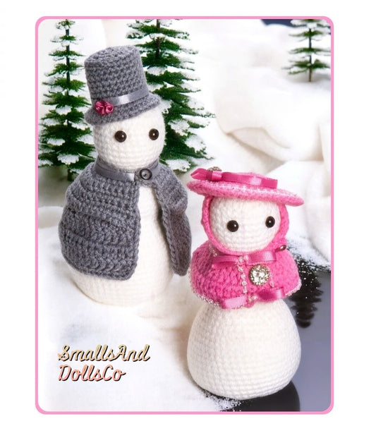 Vintage Christmas Crochet Pattern 6" Victorian Snowman Couple Soft Toy Dolls PDF Instant Digital Download