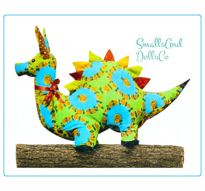 Vintage Sewing Pattern 17" Plush Dragon Cotton Print Fabric Soft Toy PDF Instant Digital Download Sewn Mystical Serpent Animal