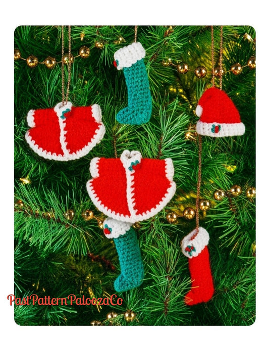 Vintage Crochet Pattern Mini Santa Outfit Ornaments PDF Instant Digital Download Coat Hat Stocking