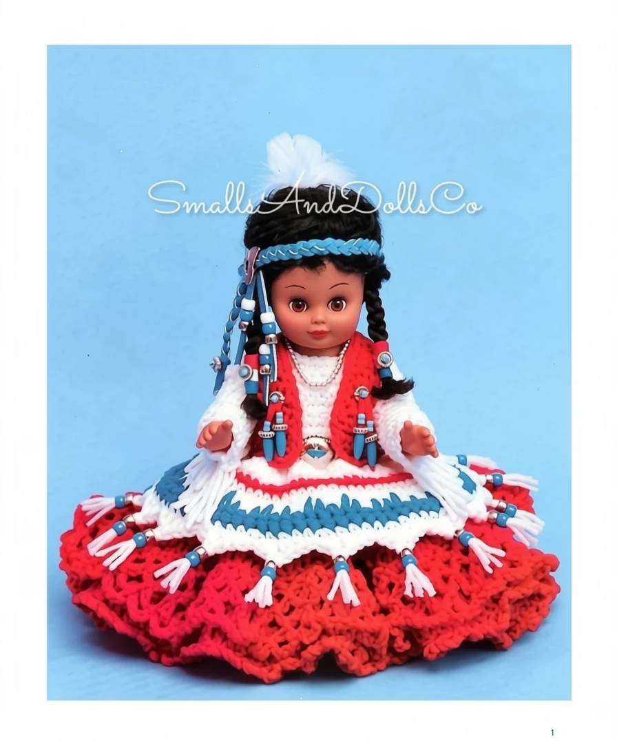 Vintage Crochet Pattern 13" Little Petal Indian Princess Bed Doll PDF Instant Digital Download 4 Ply