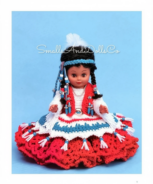 Vintage Crochet Pattern 13" Little Petal Indian Princess Bed Doll PDF Instant Digital Download 4 Ply