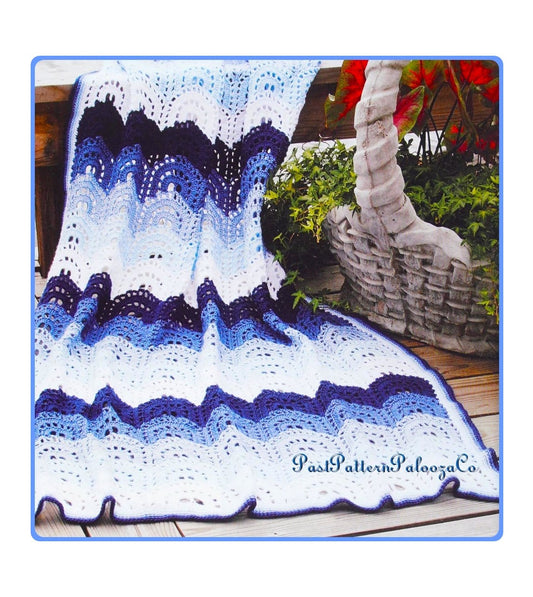 Vintage Crochet Pattern Peaceful Lake Ripples Afghan Scallop Waves Blanket PDF Instant Digital Lacy Throw 45x65 10 Ply