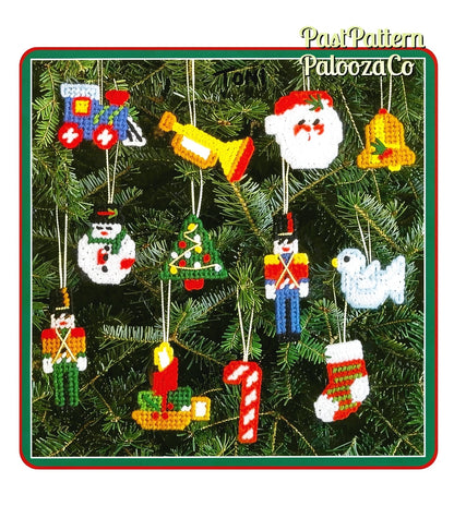 Vintage Plastic Canvas Pattern 12 Classic Christmas Tree Ornaments Quick Easy Beginners PDF Instant Digital Download