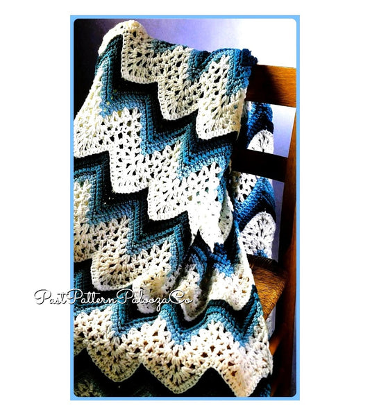 Vintage Crochet Pattern Lacy Ripples Afghan Pattern PDF Instant Digital Download Chevron Ocean Foam Waves Lace Throw Blanket 62x70 10 Ply