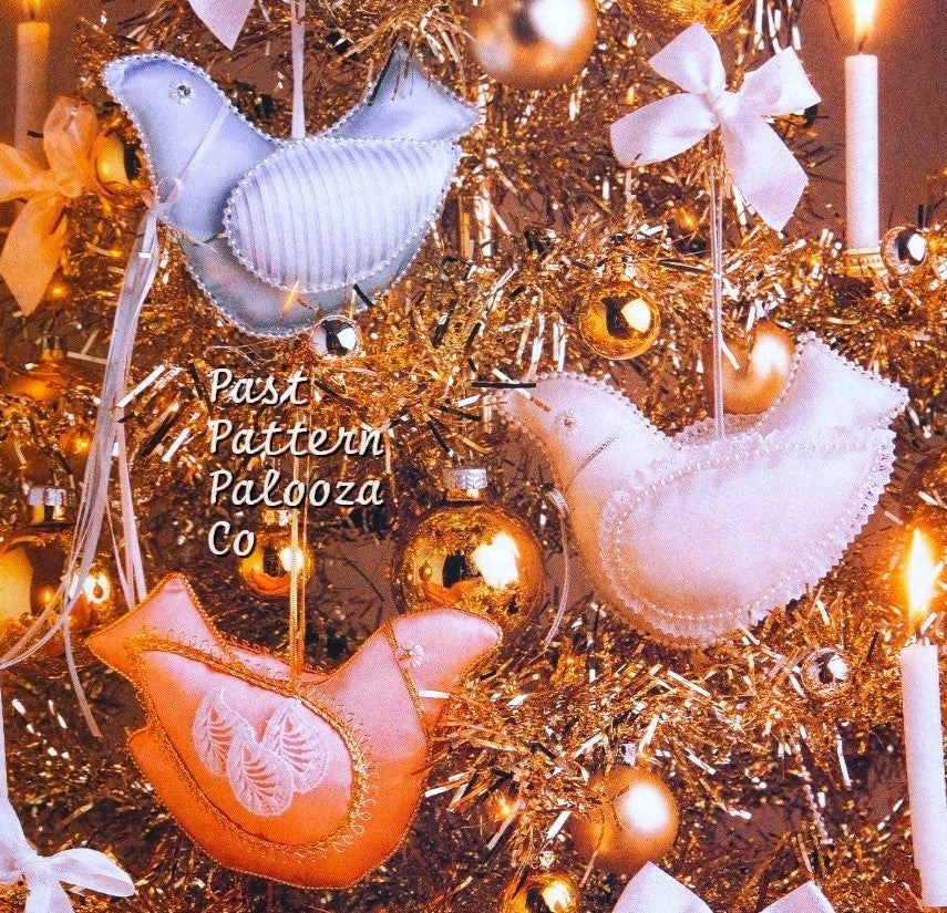 Vintage Christmas Sewing Pattern 7" Satin Doves Bird Ornaments PDF Instant Digital Download Ribbon Lace Pearls Sequined Birdies