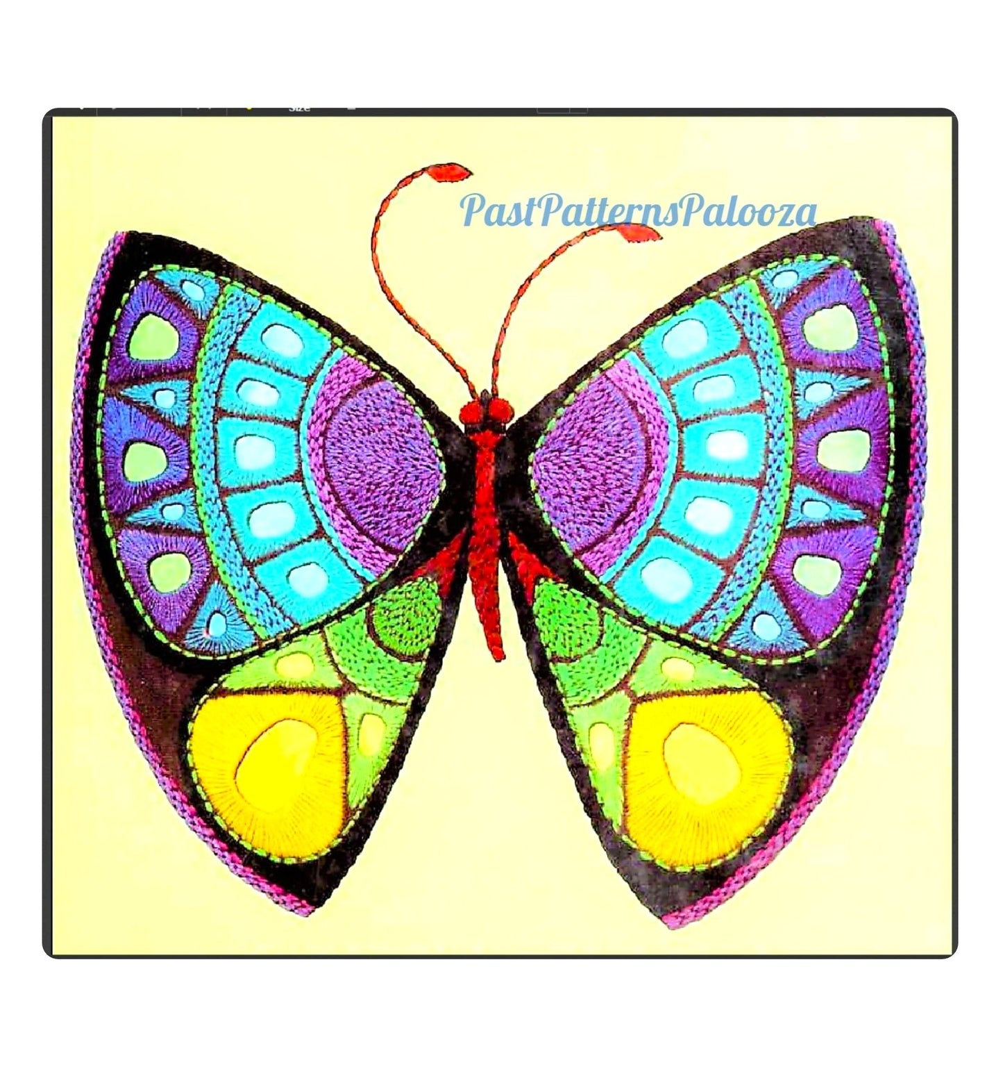 Vintage Embroidery Pattern 9" Beautiful Boho Butterfly Metal Inlay Wings PDF Instant Digital Download Retro Mod Bohemian Wall Hanging