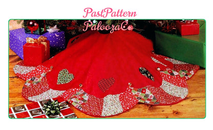 Vintage Sewing Pattern 42" Patchwork Hearts Christmas Tree Skirt PDF Instant Digital Download Applique