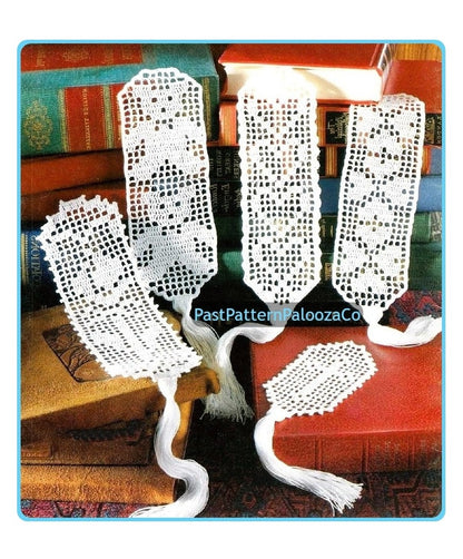 Vintage Filet Crochet Pattern 12 Pretty Bookmark Designs PDF Instant Digital Download Hearts Flower Teddy Bear Book Marks Cotton Thread