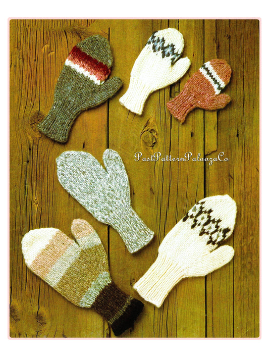 Vintage Knitting Pattern Icelandic Family Mittens PDF Instant Digital Download 2T Child To Adult 12 Ply