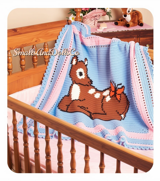 Vintage Crochet Pattern Baby Deer Afghan PDF Instant Digital Download Woodland Nursery Animal Blanket 36x40