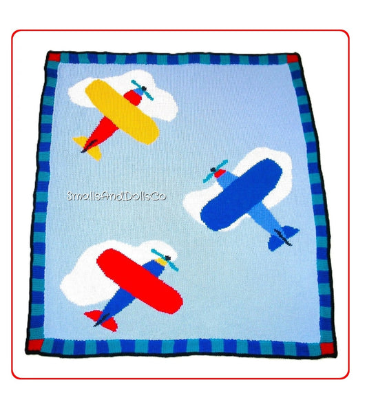 Vintage Knitting Pattern Childs Airplane Blanket PDF Instant Digital Download Kids Boys Plane Bed Cover Throw 10 Ply 38x46