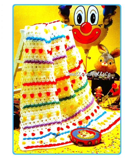 Vintage Crochet Pattern Colorful Circus Clown Noses Baby Cables Popcorn Stitch Blanket PDF Instant Digital Download 38x39 10 Ply