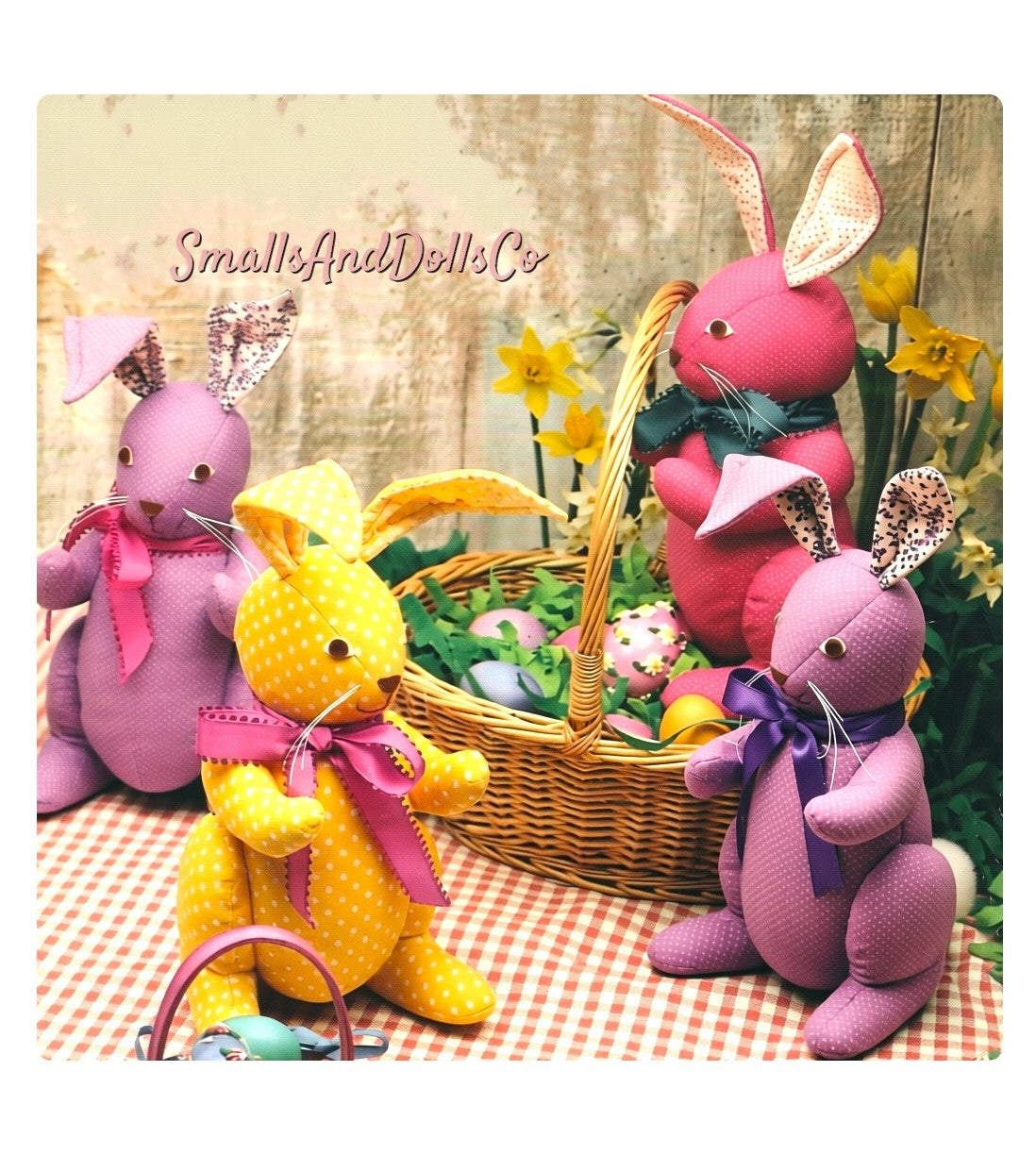 Vintage Sewing Pattern 16" Calico Bunnies Soft Toy Dolls PDF Instant Digital Download Cotton Fabric Stuffed Easter Bunny Non Jointed