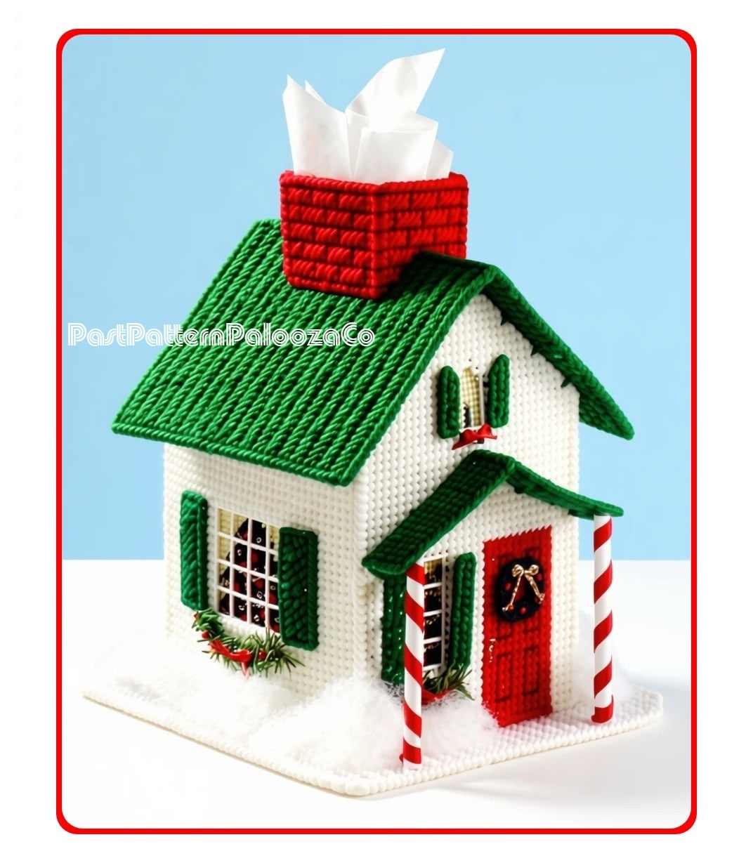 Vintage Plastic Canvas Pattern Festive Christmas House Boutique Tissue Box Cover Topper PDF Instant Digital Download 7 Count