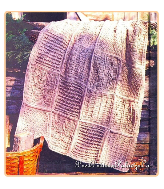 Vintage Crochet Pattern Classic Cabled Squares Sampler Afghan Blocks Medley Blanket PDF Instant Digital Download Aran 10 Ply
