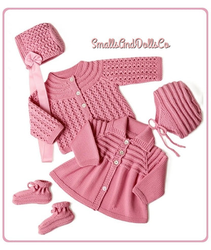 Vintage Knitting Pattern Baby Girls Pretty 5 Piece Set PDF Instant Digital Download Matinee Jacket Outdoor Coat Bonnet Booties 0-12 m 3-Ply