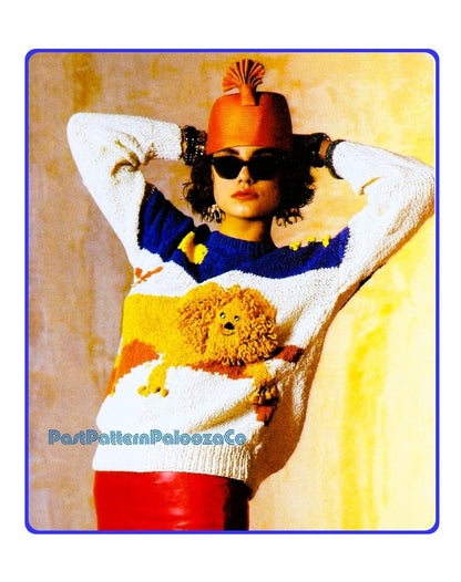 Vintage Knitting Pattern Womens Lion Sweater PDF Instant Digital Download Retro Big Cat Animal Motif Pullover Jumper Loopy Mane 10 Ply