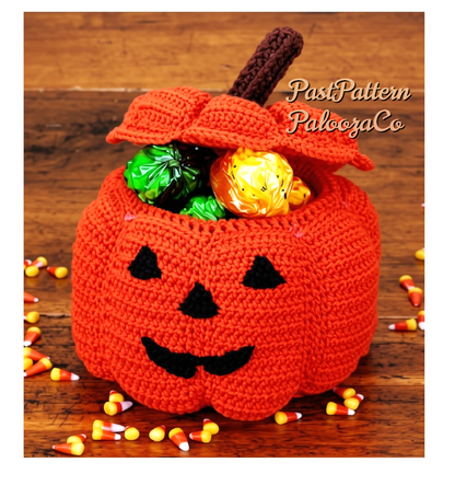 Vintage Crochet Pattern 12" Jack O Lantern Halloween Treat Holder PDF Instant Download Retro Pumpkin Candy Container