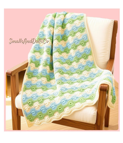 Vintage Baby Afghan Crochet Pattern Pretty Catherines Wheel Stitch Blanket PDF Instant Digital Download Shell Stitch Lapghan 24x29
