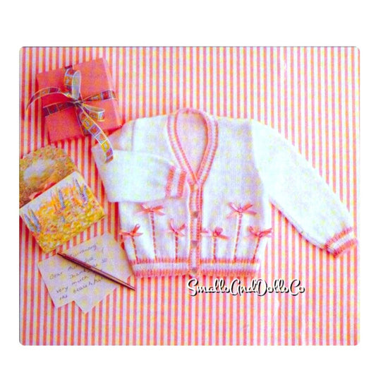 Vintage Knitting Pattern Knit Baby Girl Cutesy Bows Ribbons Cardigan Sweater PDF Instant Digital Download 3-12 m 4 Ply