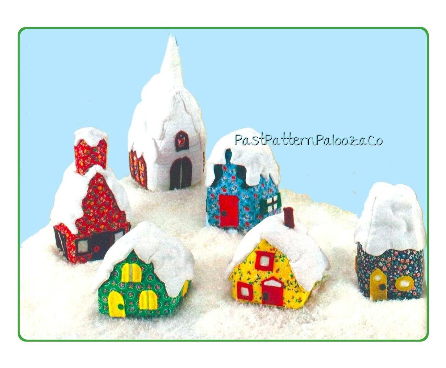 Vintage Sewing Pattern Miniature Christmas Village PDF Instant Digital Download 1970s Soft Toy Winter Town Snowy Calico Fabric Houses Church
