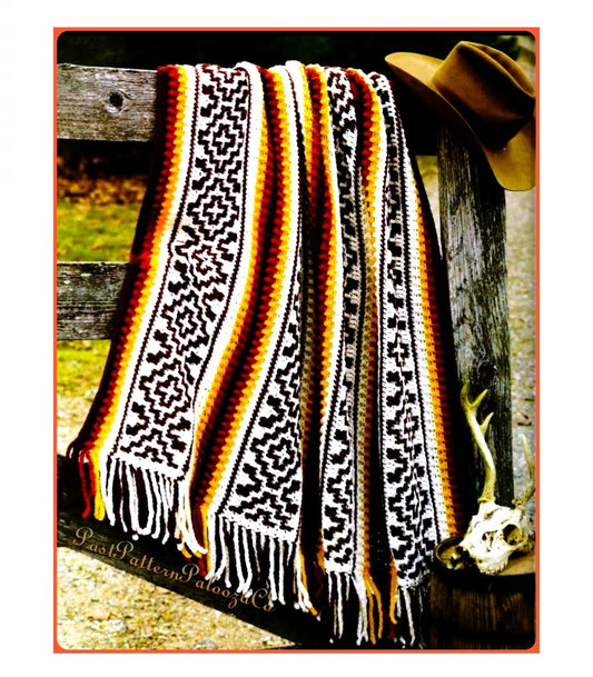 Vintage Crochet Pattern Southwestern Western Afghan PDF Instant Digital Download Cowboy Range Mosaic Design Throw Blanket 10 Ply