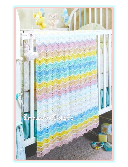 Vintage Crochet Pattern Pastel Rainbow Ripples Baby Afghan Blanket PDF Instant Digital Download Lapghan Crib Coverlet 4 Ply