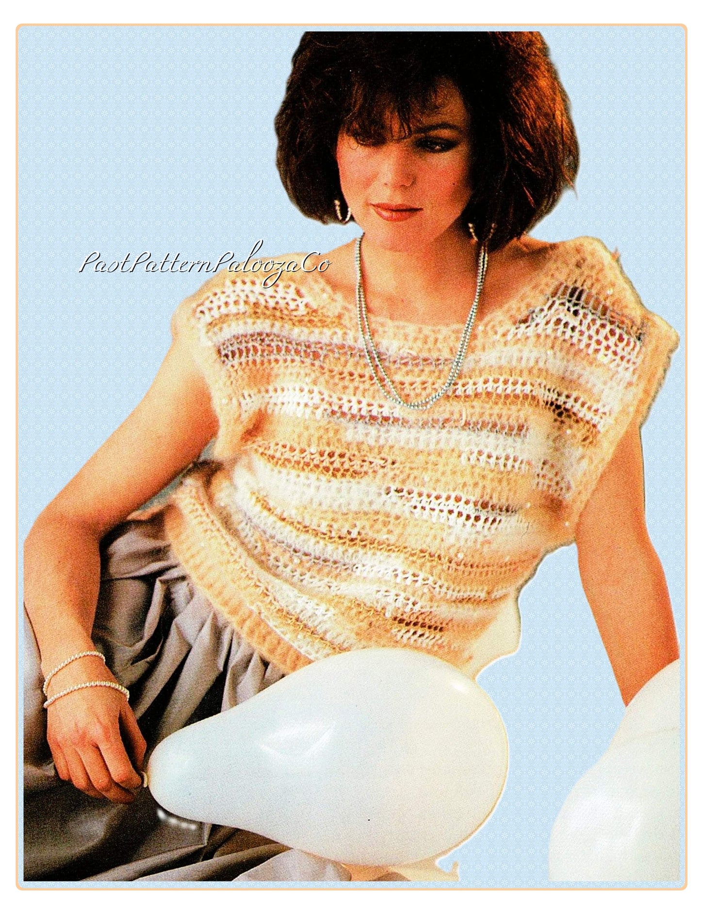 Vintage Crochet Pattern Womens Airy Mohair Mixture Top PDF Instant Digital Download Retro 80s Dressy Beaded Quick Easy Short Sleeved Blouse