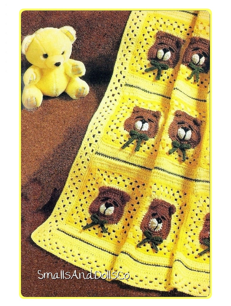 Vintage Crochet Sleepy Teddy Bears Baby Afghan Blanket PDF Instant Digital Download Bear Head Granny Squares 36x38 10 Ply