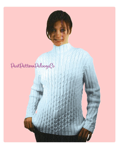 Vintage Knitting Pattern Womens Diagonal V Cables Sweater PDF Instant Digital Download Mock Turtleneck Pullover Jumper DK
