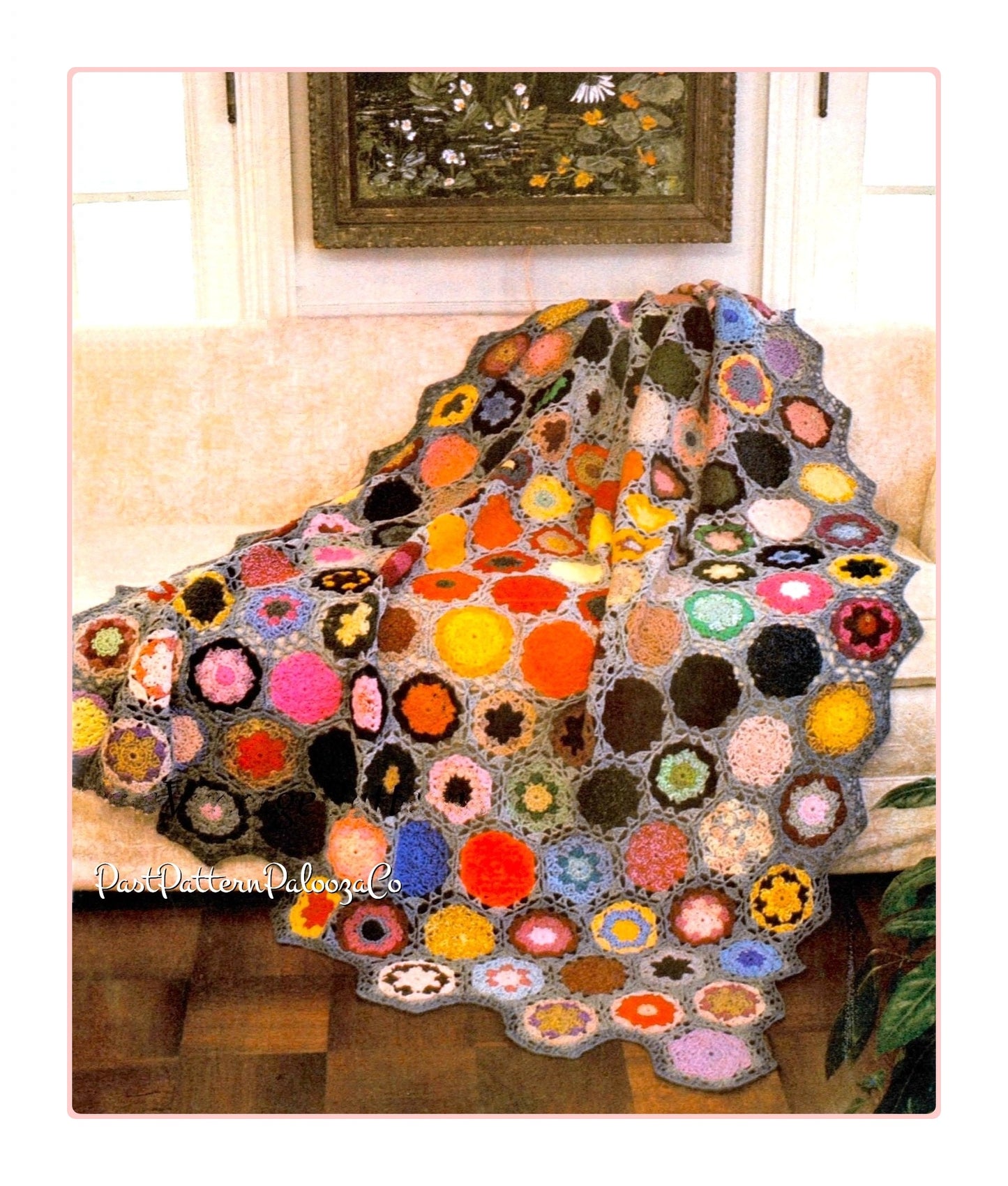 Vintage Crochet Pattern Grannys Rock Garden Flower Motif Afghan PDF Instant Digital Download Hexagon Grannies Scrap Basket Blanket 10 Ply