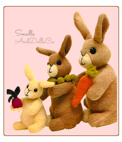 Vintage Knitting Pattern Bunny Family and Their Veggies PDF Instant Digital Download Knitted Mom Dad Baby Rabbits Bunnies Soft Toy Dolls