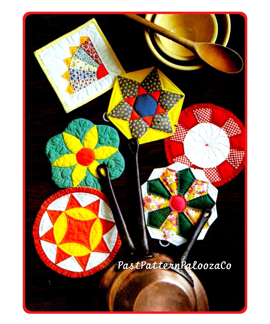 Vintage Sewing Pattern Retro Patchwork Potholders PDF Instant Digital Download Quilted Easy Traditional Motif Pot Holders