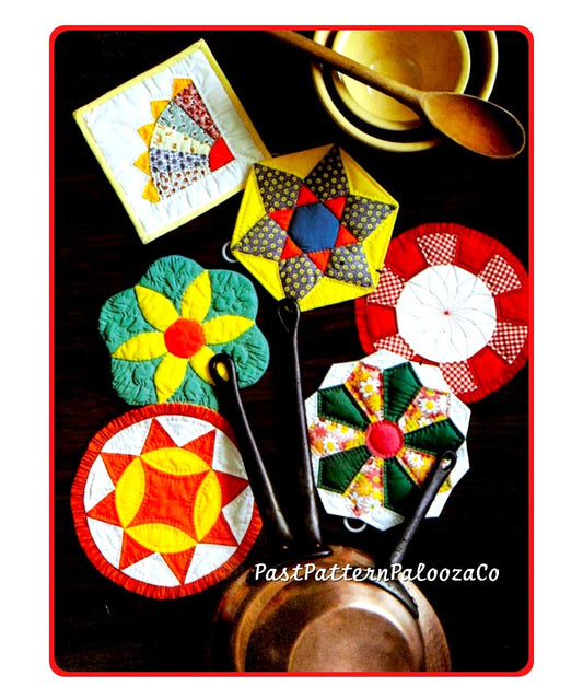 Vintage Sewing Pattern Retro Patchwork Potholders PDF Instant Digital Download Quilted Easy Traditional Motif Pot Holders