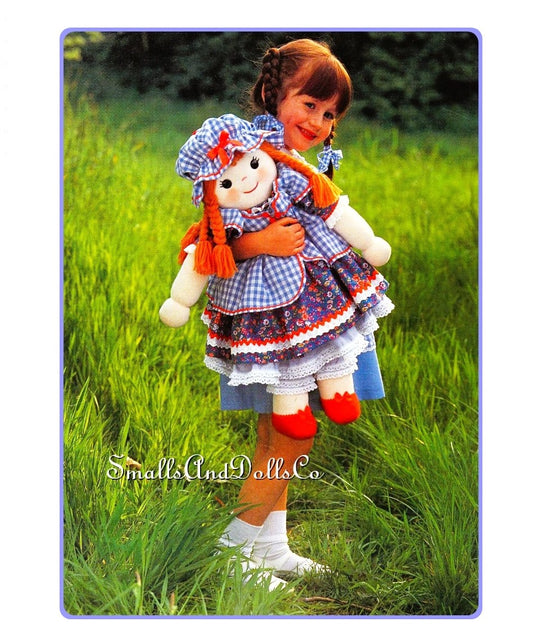 Vintage Sewing Pattern 24" Large Girl Rag Doll Soft Sculpture Toy PDF Instant Digital Download Old Fashioned Dolly Braids