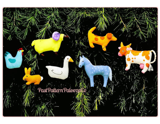 Vintage Christmas Sewing Pattern Barnyard Animal Ornaments Quilted Cotton Fabric PDF Instant Digital Download Tree Wreath Table Decor