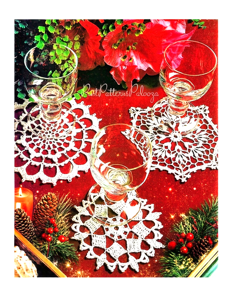 Vintage Christmas Crochet Pattern Snowflake Drink Coasters PDF Instant Digital Download 3 Quick Easy Designs