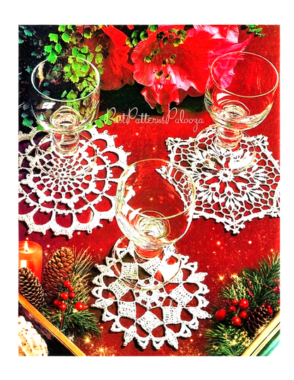 Vintage Christmas Crochet Pattern Snowflake Drink Coasters PDF Instant Digital Download 3 Quick Easy Designs