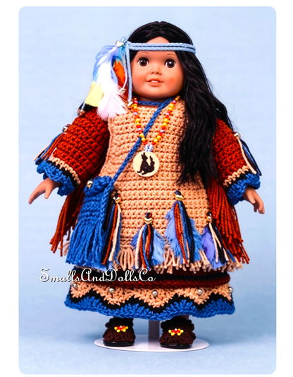 Vintage Crochet Pattern 18" Little Sparrow Indian Girl Doll PDF Instant Digital Download Native American Outfit For Eighteen Inch Dolls