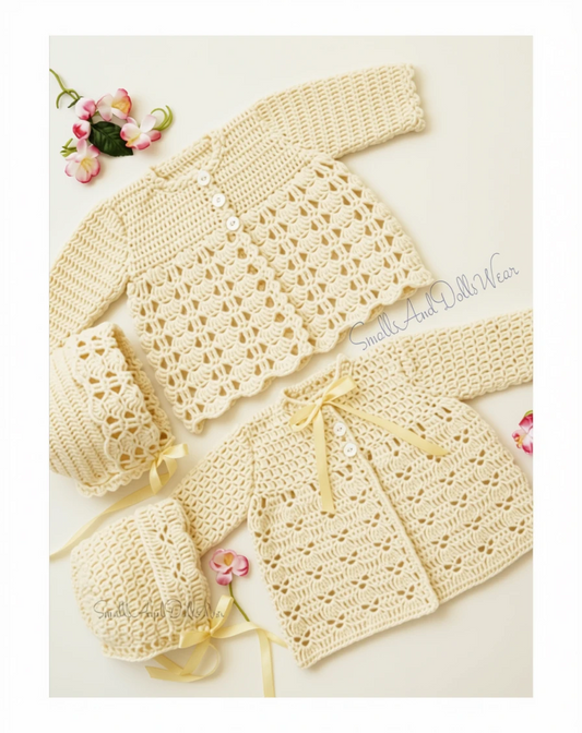 Vintage Crochet Pattern Baby Girl Lace Shell Stitch Cardigan Matinee Coats Bonnets PDF Instant Digital Download 0-18 m DK 8 Ply